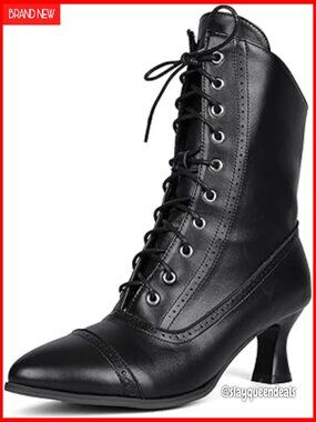 Victorian Ankle Boots Low Heel Lace Up Zipper Vintage Granny Boots